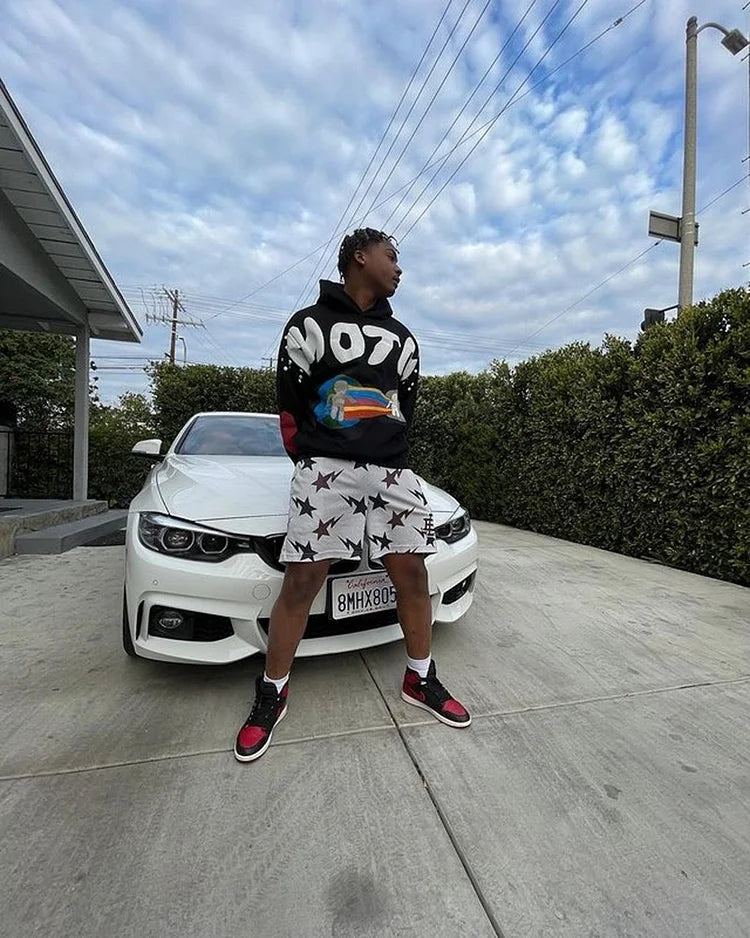 White Brown Star Mesh Shorts