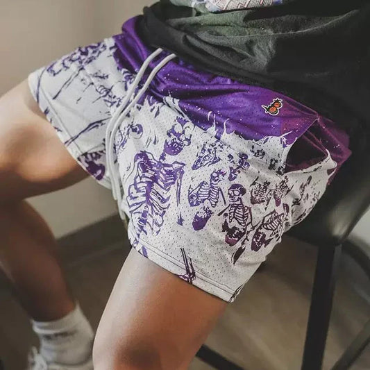 Reaper's Call Skeleton Purple Mesh Shorts