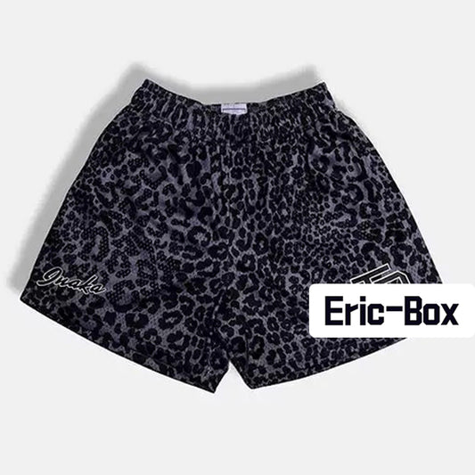 Leopard Print Black Mesh Shorts