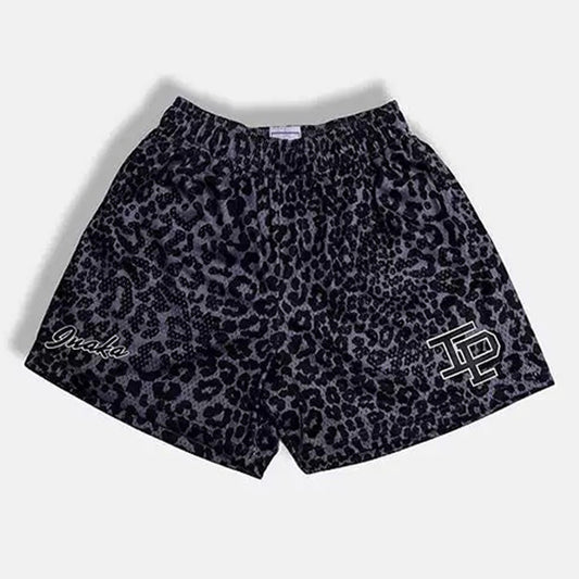 Leopard Print Black Mesh Shorts