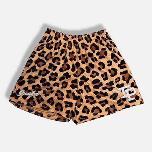 Leopard Print Yellow Mesh Shorts