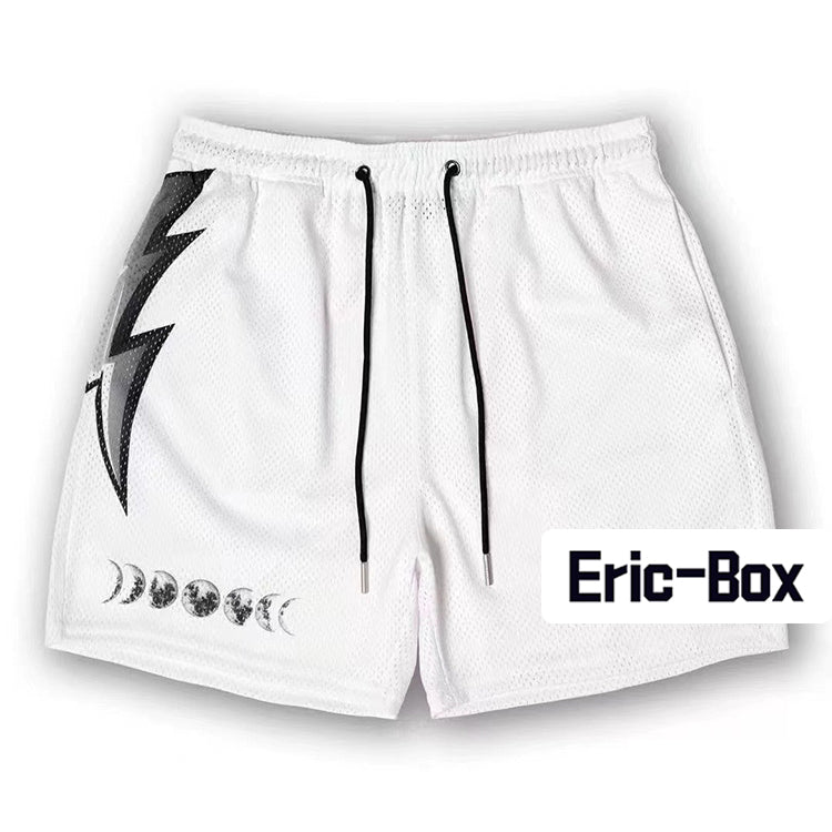 Moon Phase Lightning White Mesh Shorts