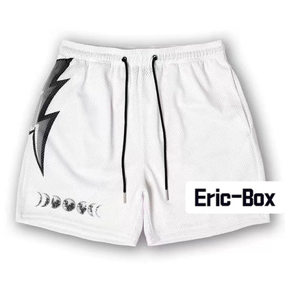 Moon Phase Lightning White Mesh Shorts