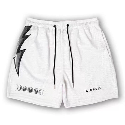 Moon Phase Lightning White Mesh Shorts