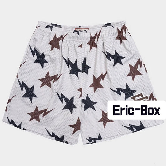 White Brown Star Mesh Shorts