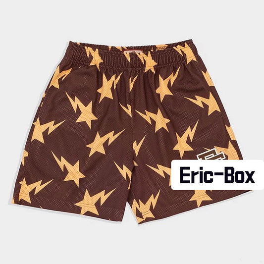 Brown Yellow Star Mesh Shorts