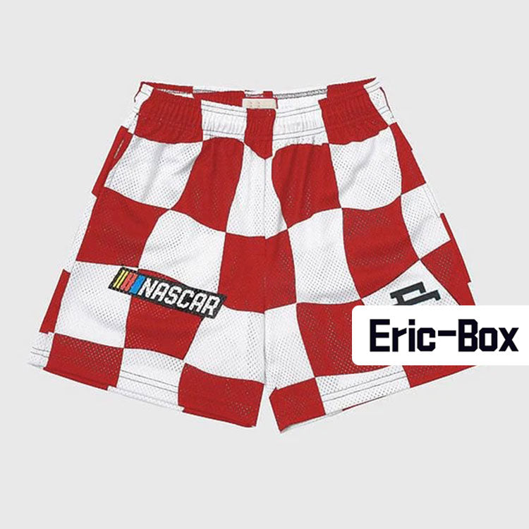 Red And White Lattice Mesh Shorts