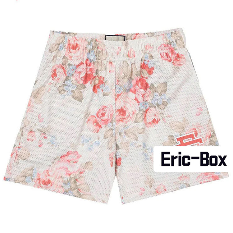 Red Roses On White Bg Mesh Shorts