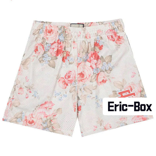 Red Roses On White Bg Mesh Shorts