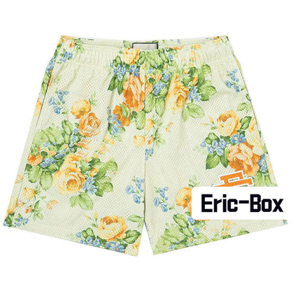 Yellow Roses On Green Bg Mesh Shorts